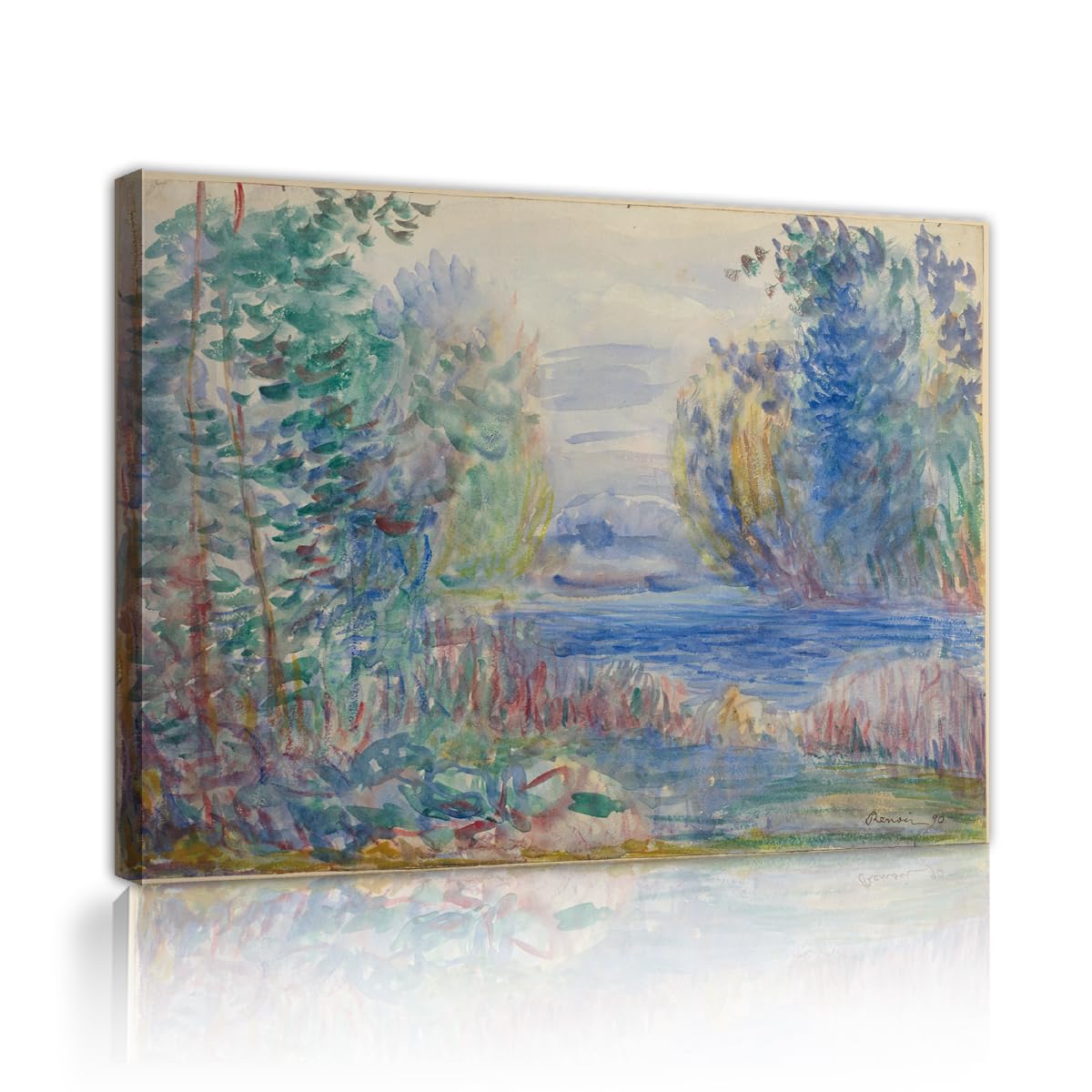 TOANGWALL Impressionist River Canvas Wall Art Office Pierre Auguste Renoir River Landscape Famous Painting Framed Prints for Suite Decor 70x85cm