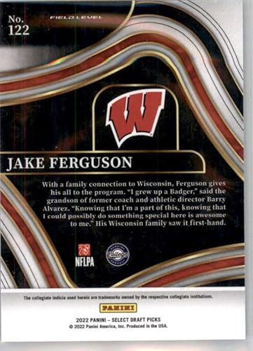 Miniatura 2 de 2022 Panini Select Draft Picks Retail Blue Football #122 Jake Ferguson Wisconsin Badgers Field Level RC Rookie Officially Collegiate NCAA Licensed