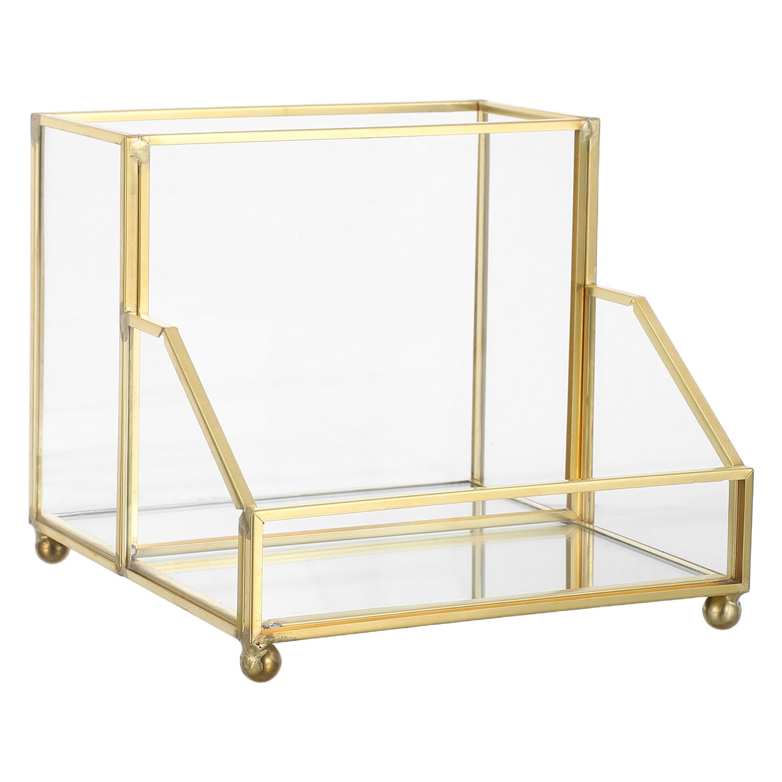 Porta Biglietti da Visita in Vetro con Bordo Oro per Scrivania | Design Elegante con Struttura in Ferro, Uso su Tavolo, Aspetto Curato per Riunioni e Ufficio