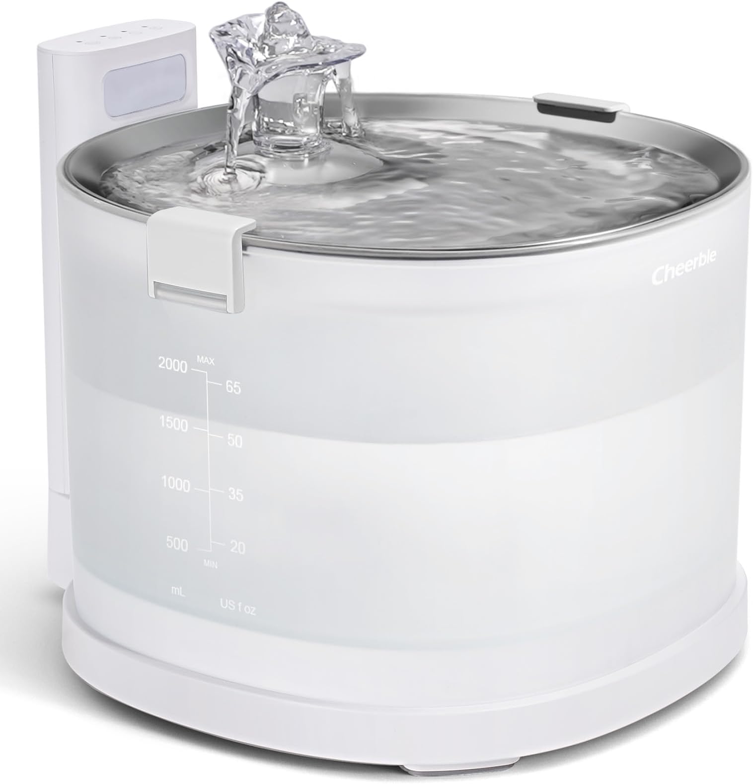 Cheerble Pumpless Cat Water Elfin Fountain, Wireless Pet Fountain Battery Operated, 2L/67oz E1+ Automatic Water Dispenser Cats & Dogs MagDrive™ Technology Stainless Steel Tray, No Cleaning Hassle