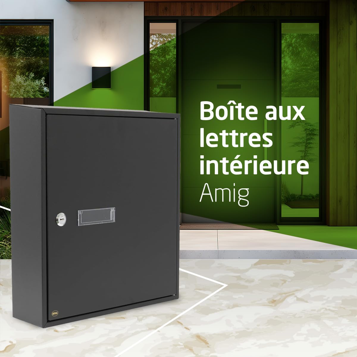 Amig - Boîte aux Lettres intérieure Moderne - Ouverture arrière sécurisée - Acier allié Robuste - Installation Facile - Dimensions DIN A4, Noir, 400 x 360 x 100 mm
