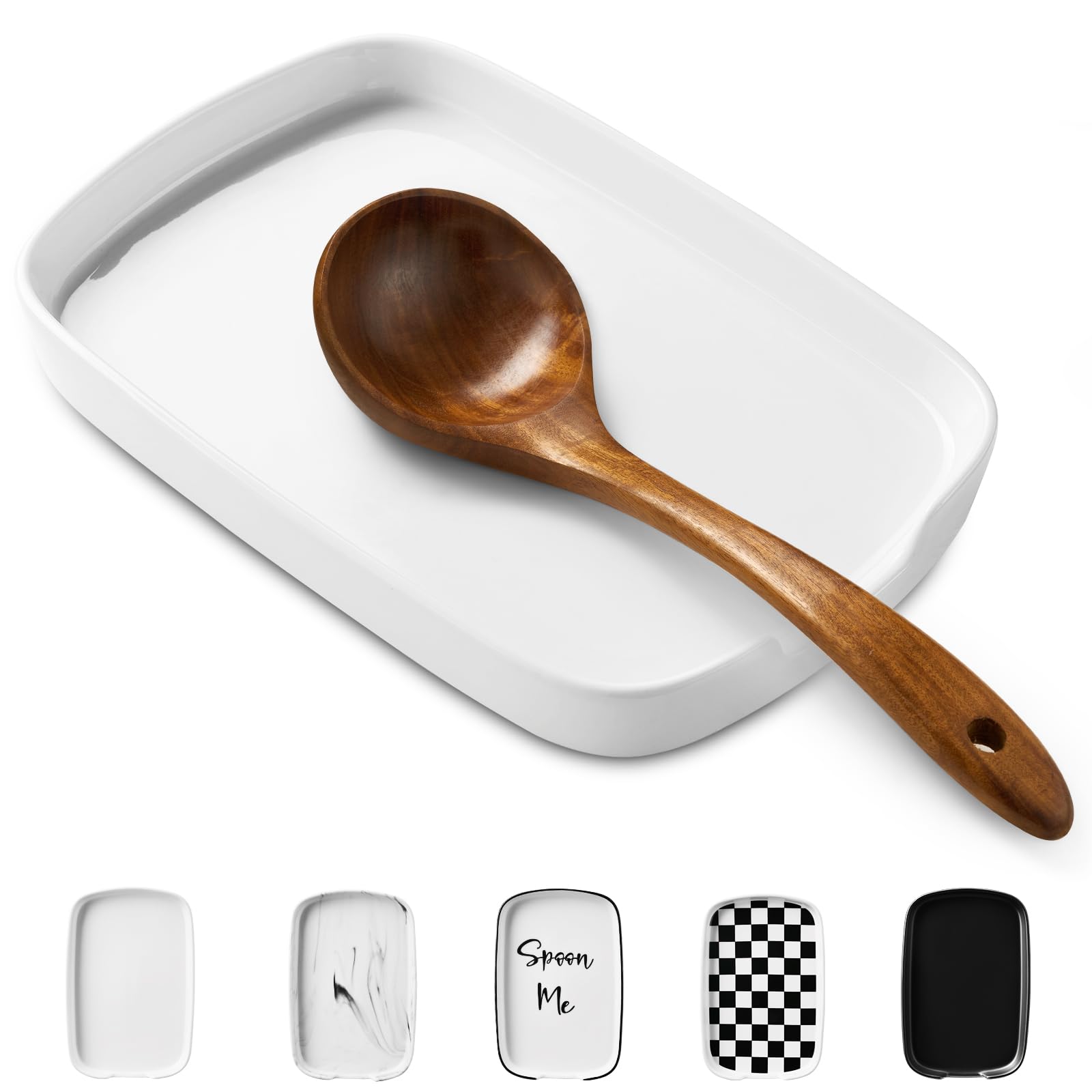 ABRUTY Spoon Rest for Stove Top Ceramic Spoon Holder for Kitchen Counter Modern Farmhouse Kitchen Decor Accessories for Spatula Spoons or Tongs (A-White