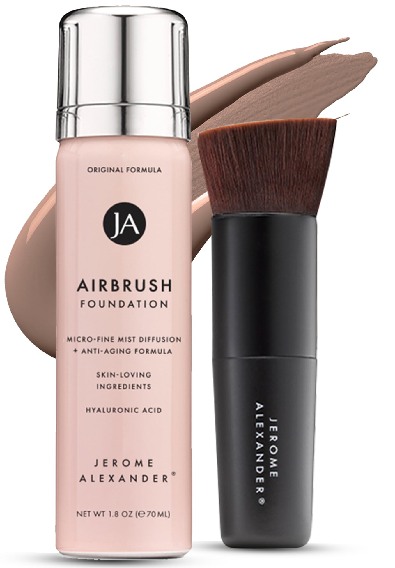 Jerome Alexander MagicMinerals AirBrush Foundation – 2 Piece Set with Airbrush Foundation and Kabuki Brush - Spray Makeup with Anti-aging Ingredients for Smooth Radiant Skin - Medium Dark