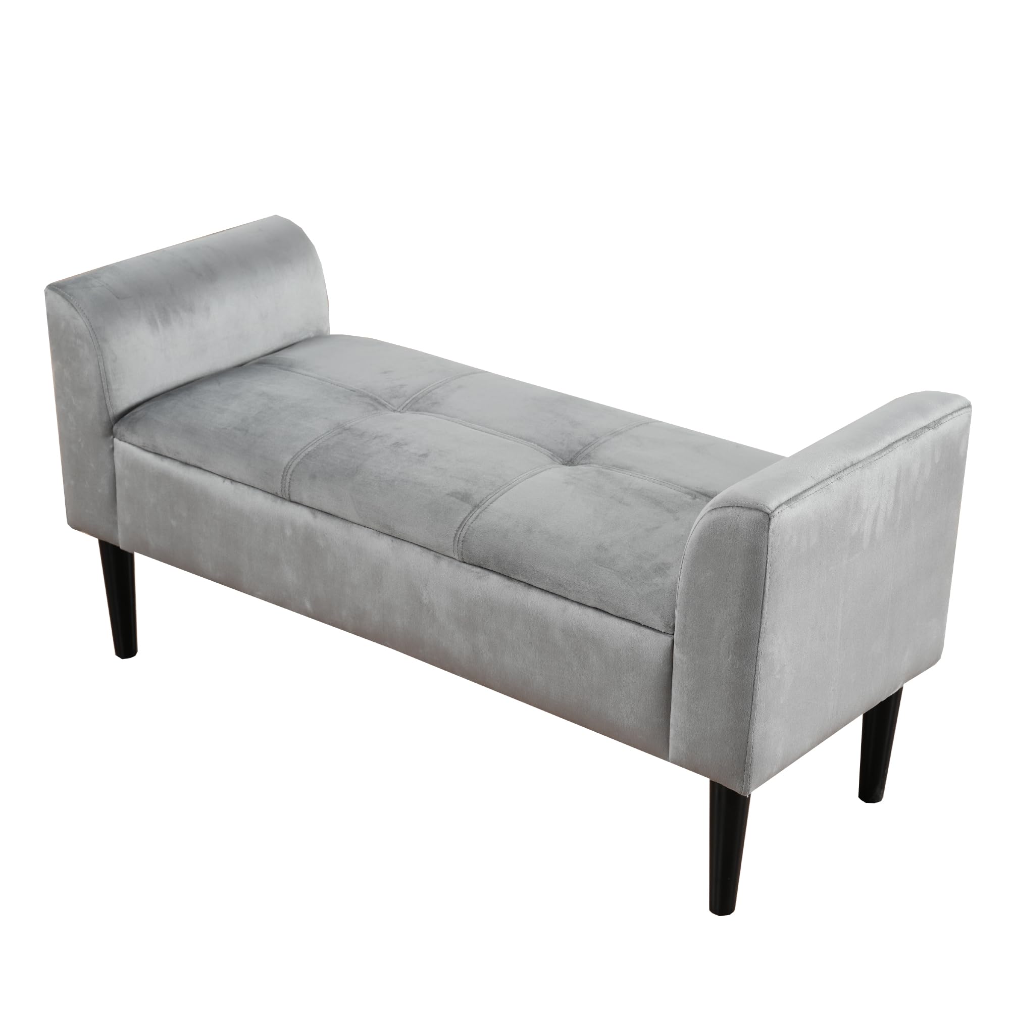 Panca Imbottita con Braccioli in Velluto, Bettbank con Steppmuster e Contenitore, MDF, Multiuso per Camera da Letto, Pianoforte ed Esszimmer, Grigio, 116 x 44 x 56 cm