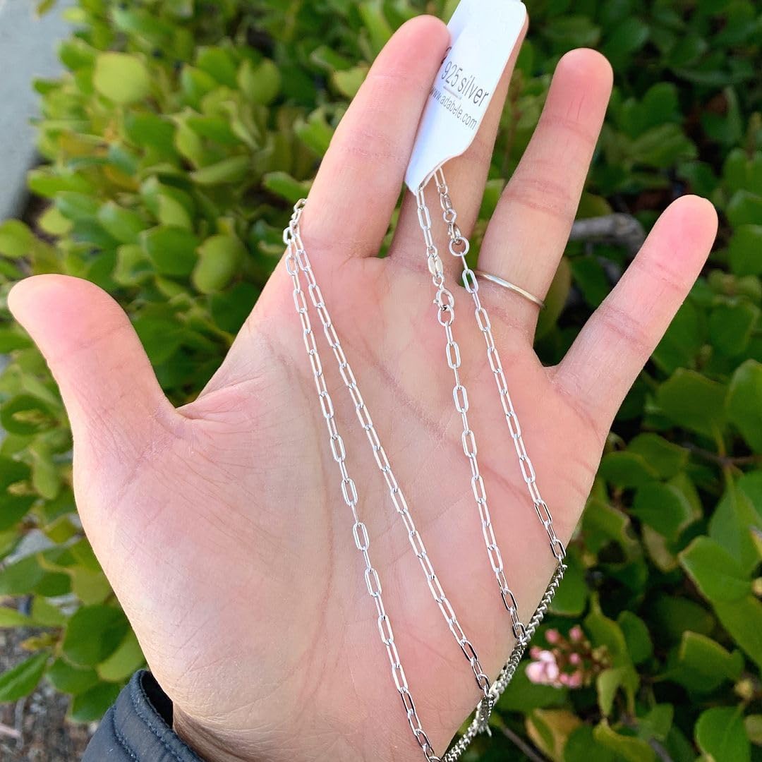 Adabele Solid 925 Sterling Silver Gold Filled Paperclip Cable Chain Necklace 2.5mm 3mm 3.5mm 4mm 6.2mm Strong Tarnish Resistant Hypoallergenic Nickel Free Neck Jewelry