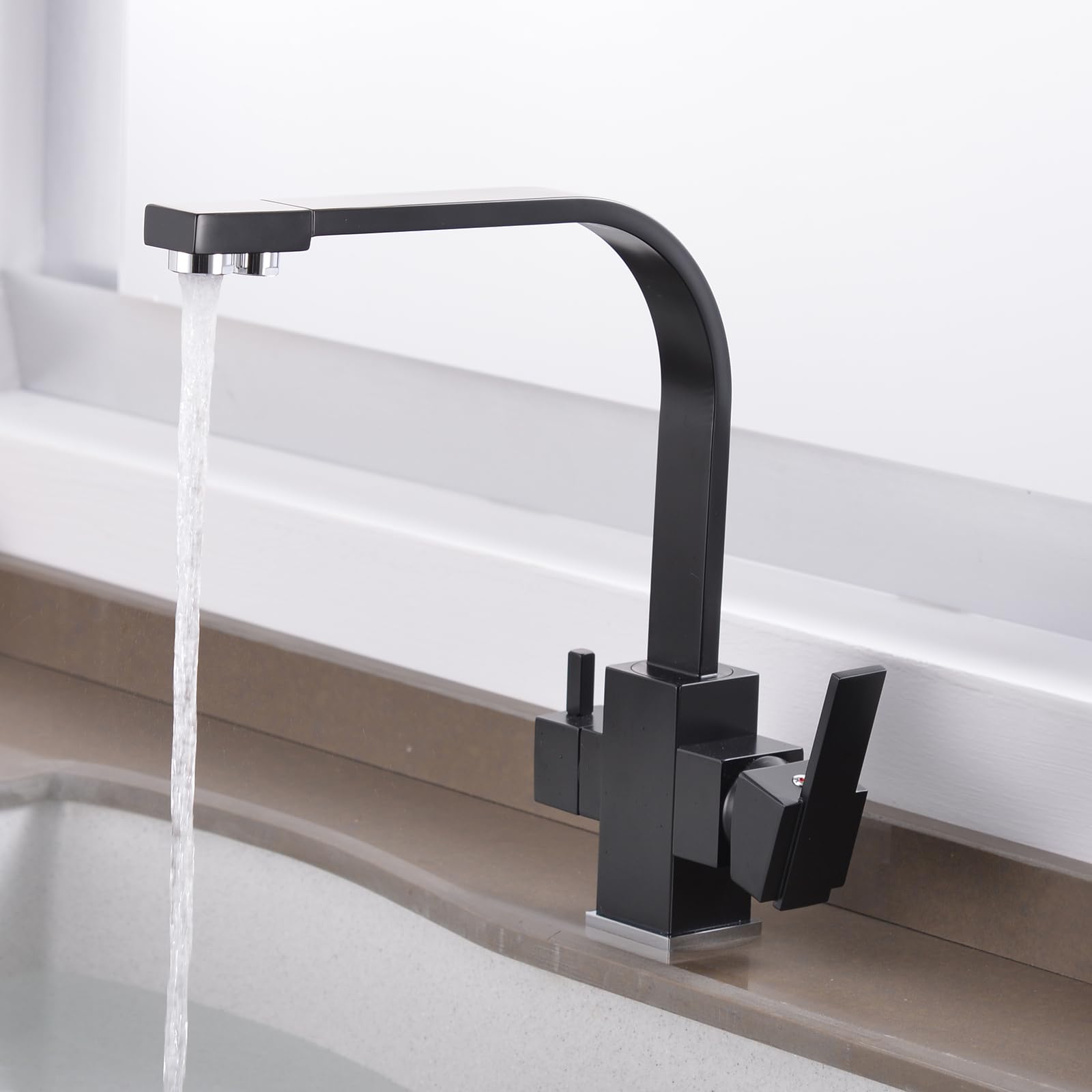 XJTNLB Rubinetto Cucina 3 Vie con Doccetta Estraibile Nero Rubinetto Depuratore Acqua Miscelatore Da Cucina Monocomando