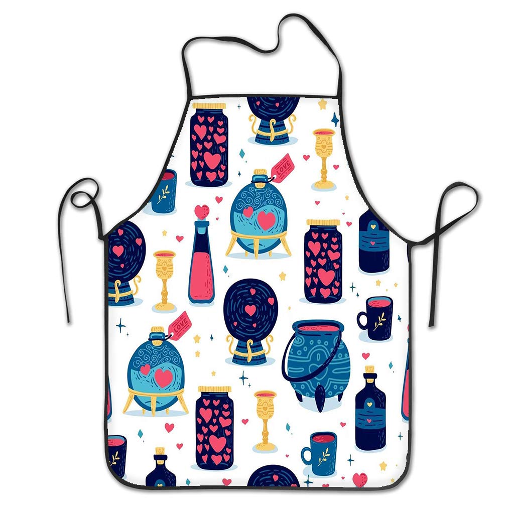 Funny Personality Apron design simless pattern cute doodle magic element happy valentine s day potion battle love drink wallpaper Chef Kitchen Aprons 20.4 28.3 inch