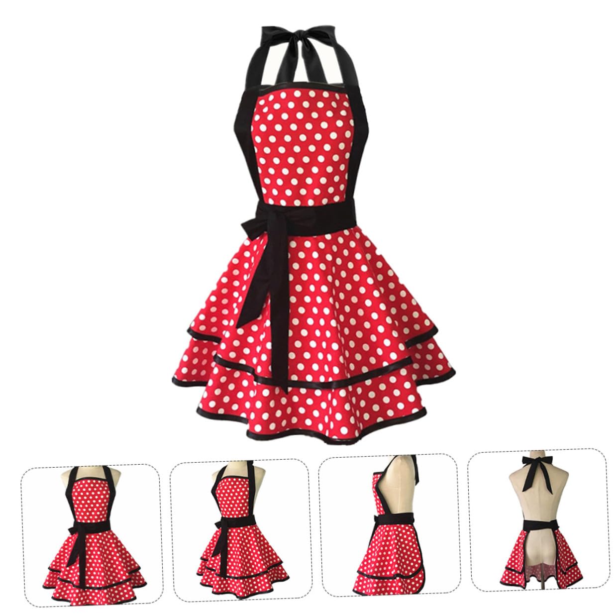 Toyvian Grembiule da Cucina Fantasia Pois Stile Fashion in Cotone Doppio Strato Comodo e Resistente Donna per Pulizia e Lavoro in Hotel