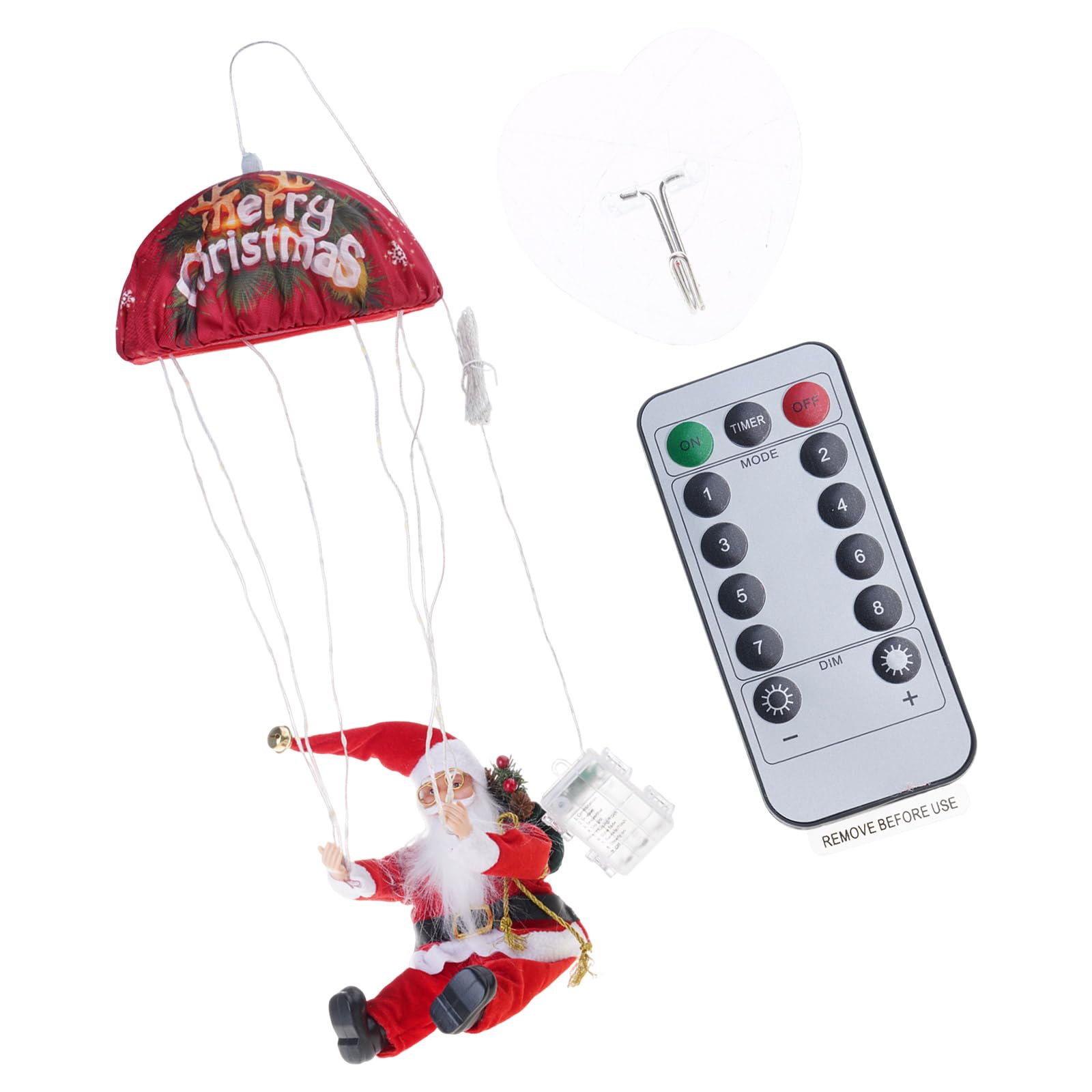COOLHOOD Santa Parachutes Christmas Lights Battery Powered for Porch Fence Window Festival Decorations Waterproof LED Santa Light