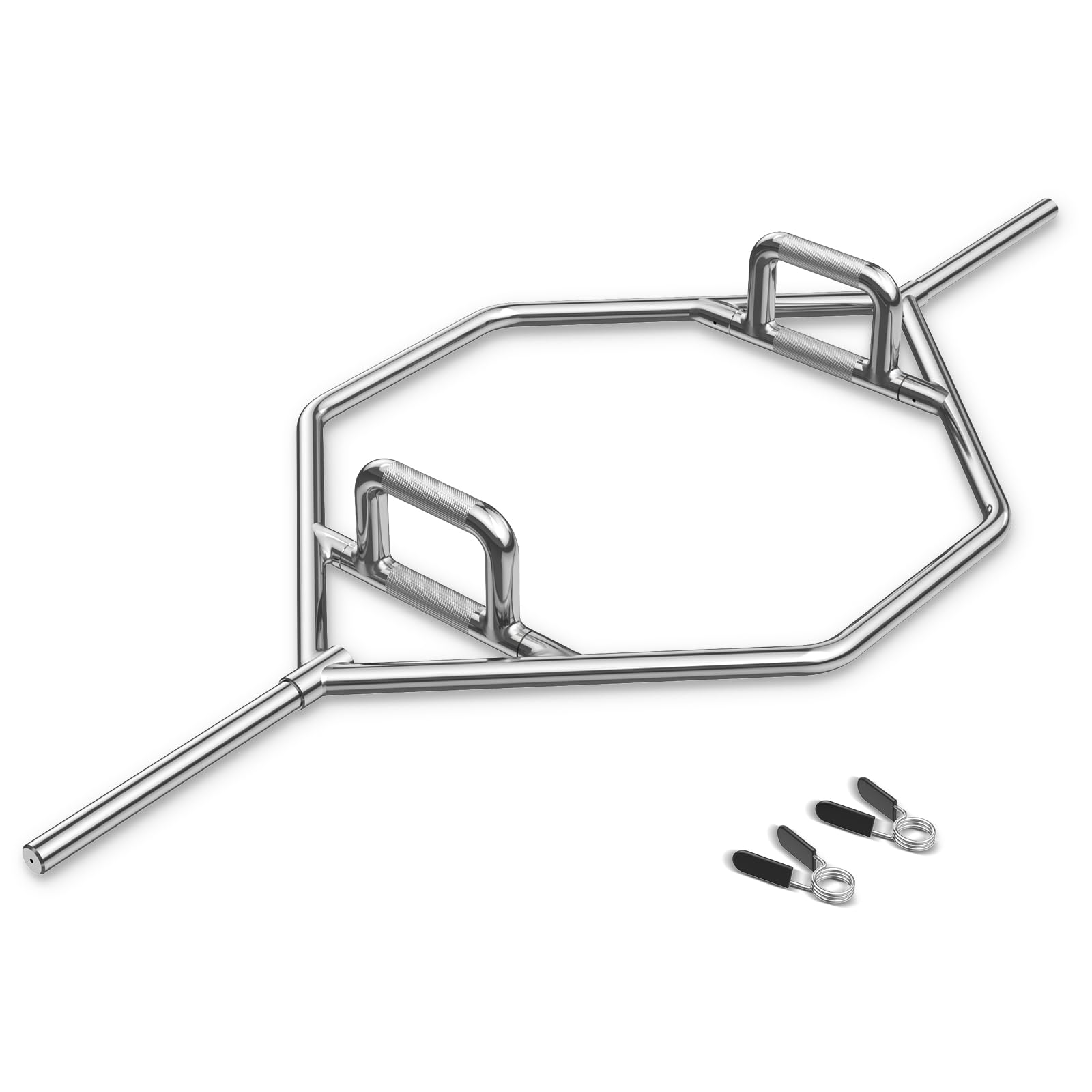 KOMFOTTEU Trap Bar, sztanga do hantli 142 cm ze składanym uchwytem, sześciokątny drążek ze stali z zamknięciem sprężynowym, drążek sześciokątny do 226 kg, do przysiadów, martwego ciągu (srebrny)