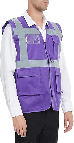 Miniatura 3 de TopTie Chaleco de seguridad de alta visibilidad de 5 bolsillos con tiras reflectantes, chaleco de uniforme de trabajo