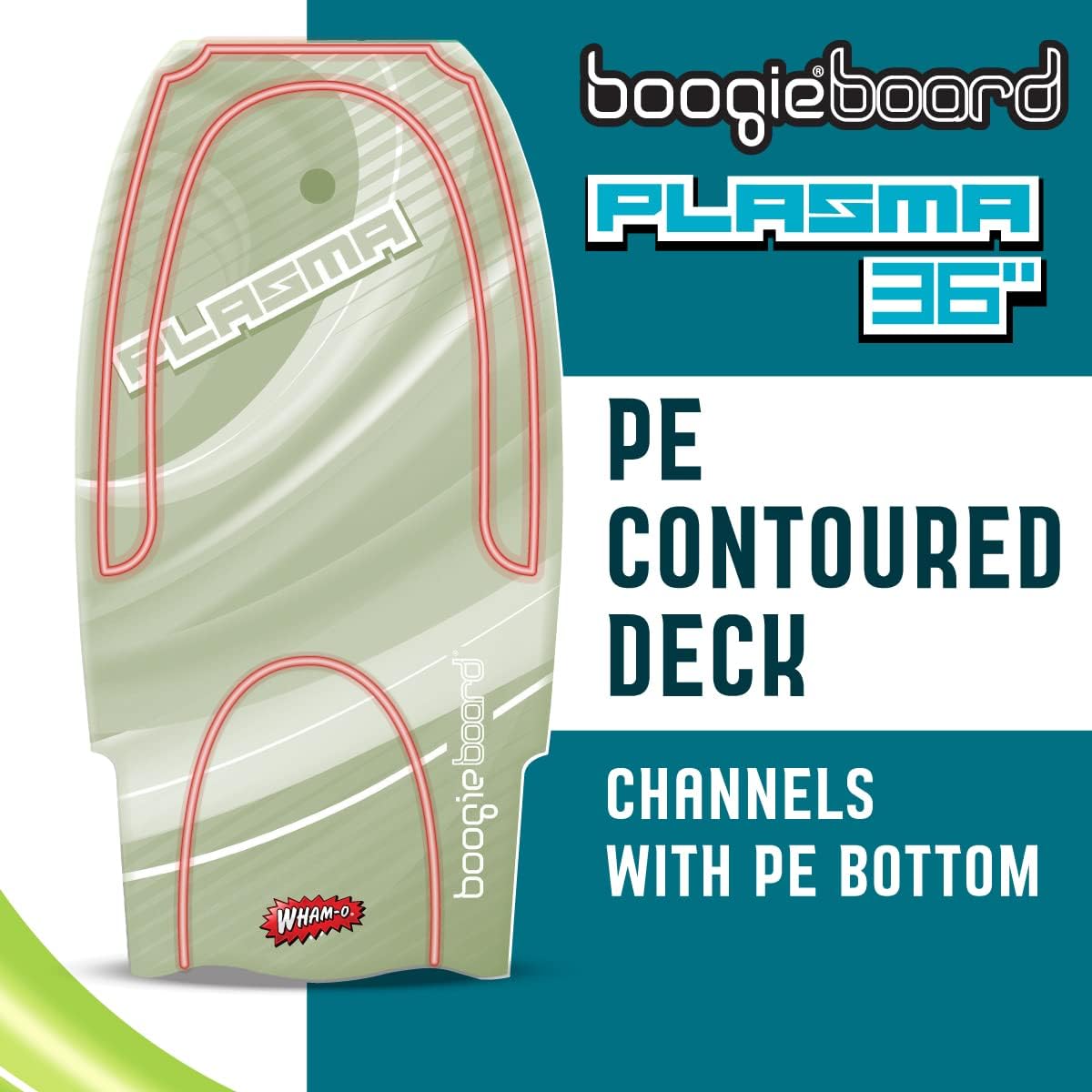 Boogieboard Plasma 36" Bodyboard- Adjustable Leash - Lightweight Bodyboard - PE Foam, Slick Bottom - Easy to Grip -Smaller Sized Rider