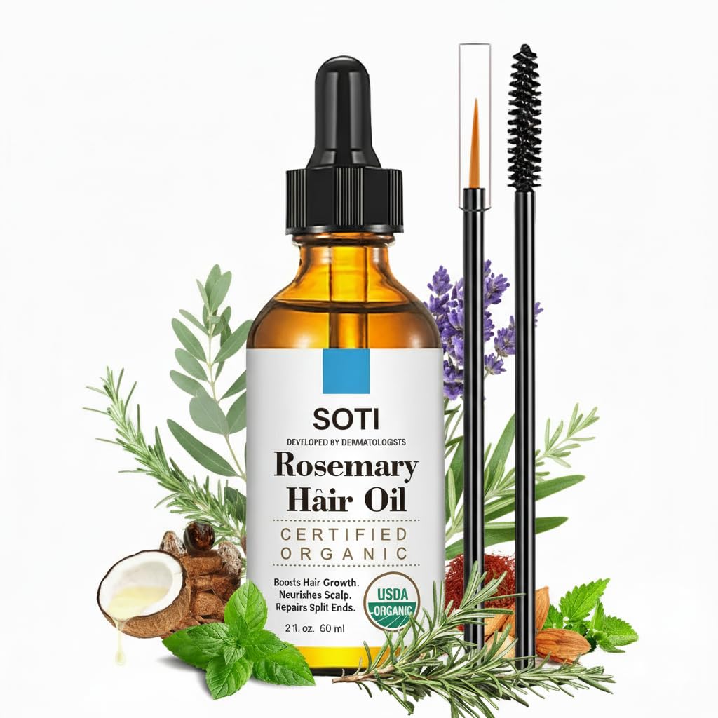 Organic Rosemary Oil For Hair Growth, USDA Certified 100% Pure for Hair Loss, Dry Damaged Hair and Scalp Treatment 2 Fl Oz,Soti