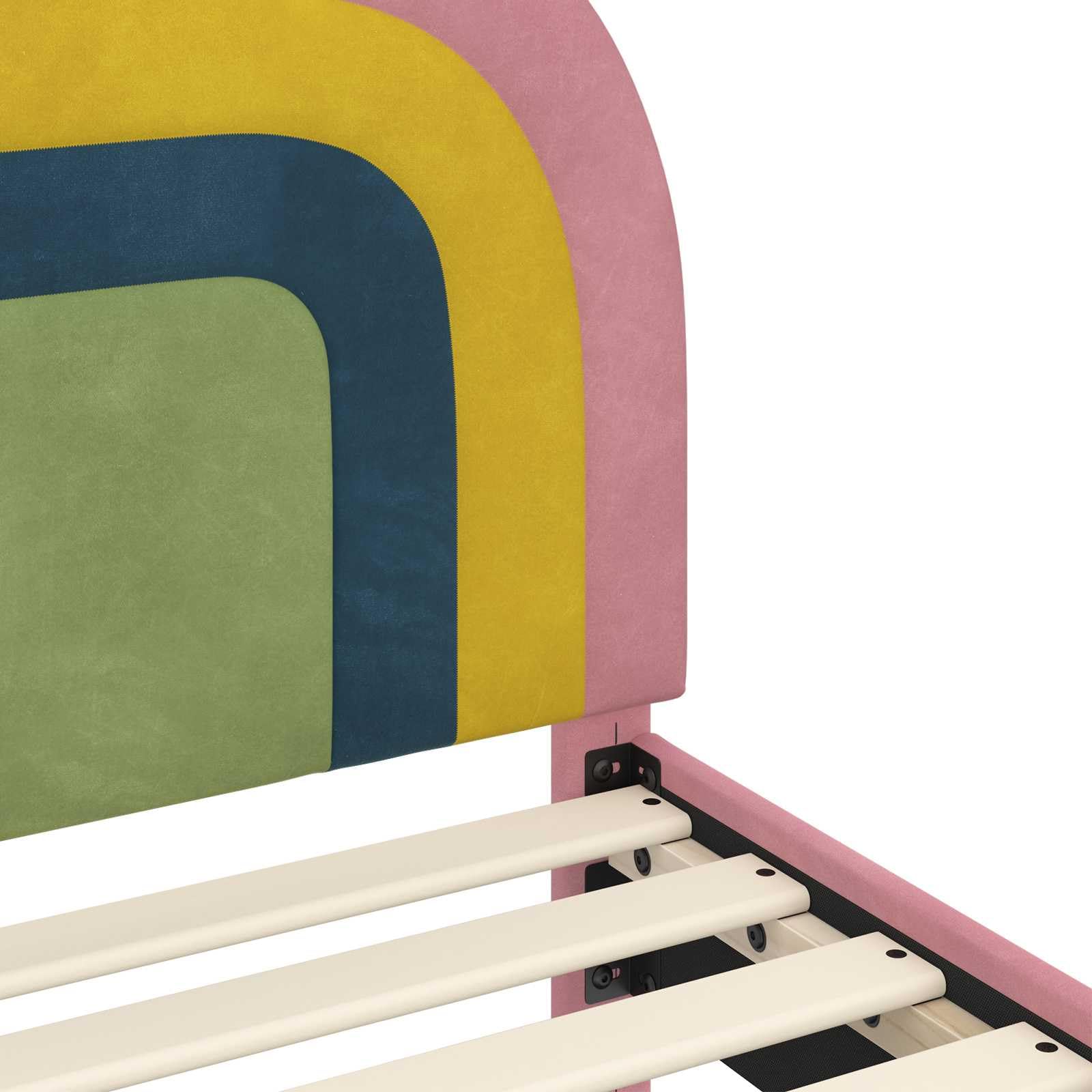 Telaio per letto per bambini con testiera in velluto rosa, 70 x 140 cm, moderna struttura per letto con rete a doghe e robusto telaio in legno, per cameretta dei bambini e ragazzi