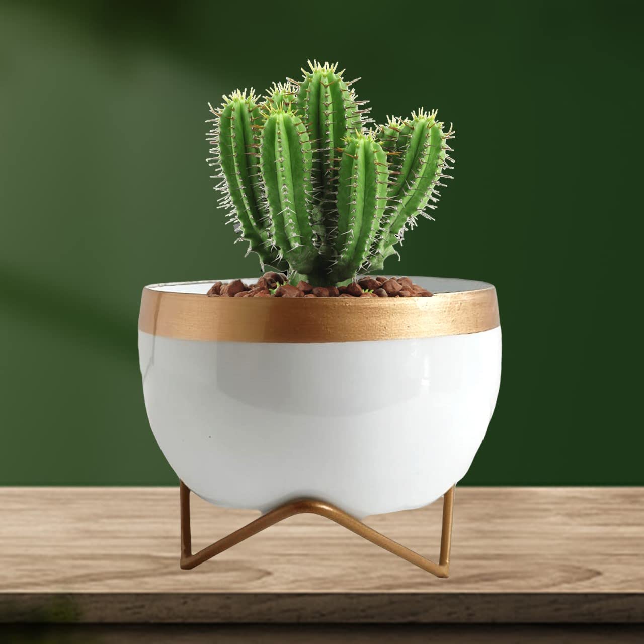 ecofynd Elis White Planter Pot & Stand - Modern Garden Decor -3