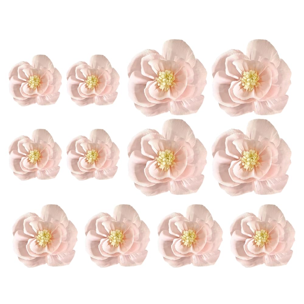3D Paper Flower Pom Poms for Wedding Backdrop, Home Hanging Decor 12Pcs