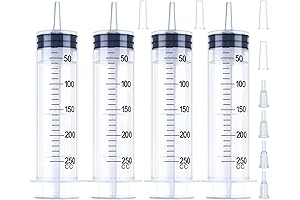 4 Pack 250ml/cc Large Syringe with Cap, Individually Sterile Sealed Plastic Liquid Syringes