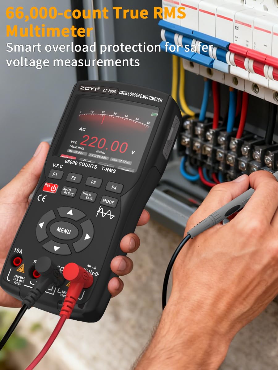 3-in-1 Hochpräzise Multimeter Oszilloskop, 50MHz Bandbreite Zweikanal-Oszilloskop 66000 Counts Multimeter 10MHz DDS Generator für Kfz-Elektriker Reparatur (ZT-706S)