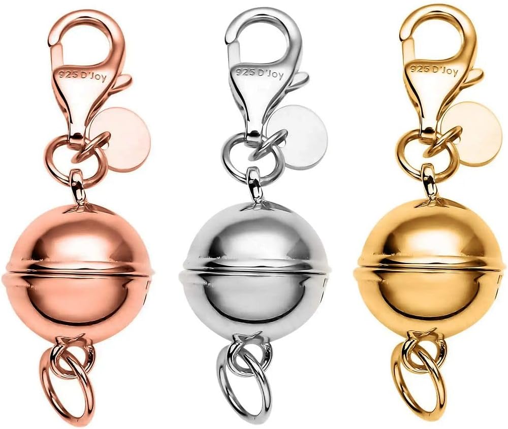 Set of Three 9mm Round Magnetic Lock with Lobster Clasp in 14K Yellow Gold Over Sterling Silver 7.40 Grams Gifts