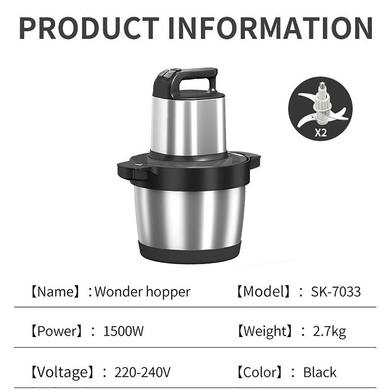 Picadora De Carne DoméStica De 1500W, Picadora De Alimentos, Recipiente De Acero Inoxidable De 6,5L De Capacidad, 3 Engranajes, para Carne, Verduras, Frutas, Nueces, Picadora De Alimentos