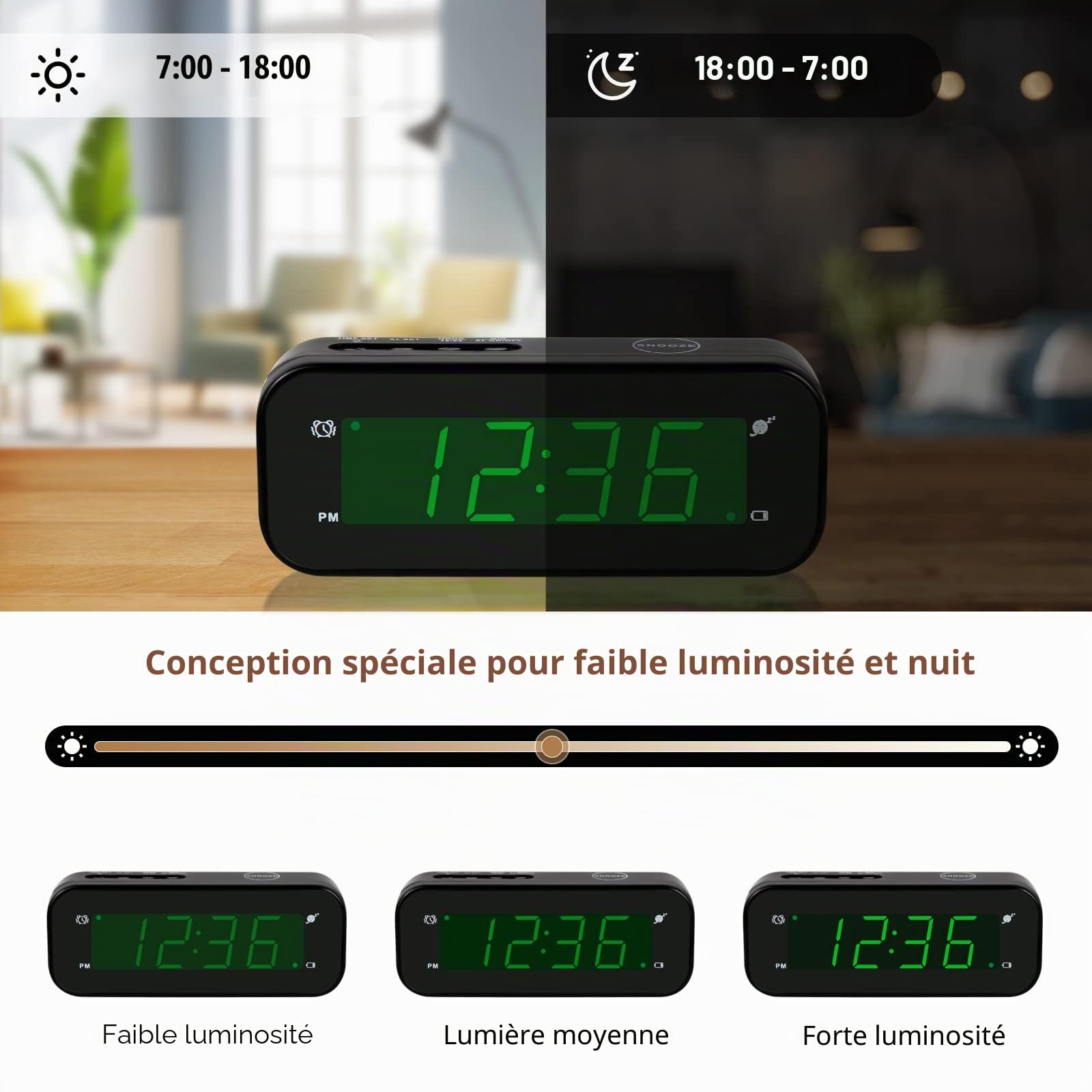 Petite Horloge numérique à Piles - Horloge de Bureau LED - Fonctionne avec Piles Uniquement - Réveil avec Snooze - Réglage Facile pour Chambre à Coucher, étagère, Voyage