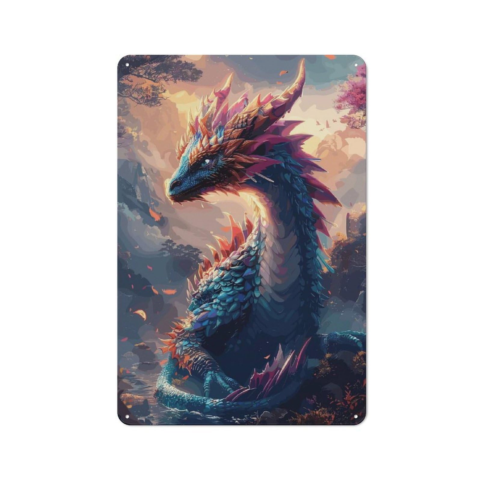 Junmoney Fantasy Dragon Colorful 30X20cm Vintage Tin Sign With For Hobby Room Or Studio, For Winter Interiors And Metal Sign Collectors