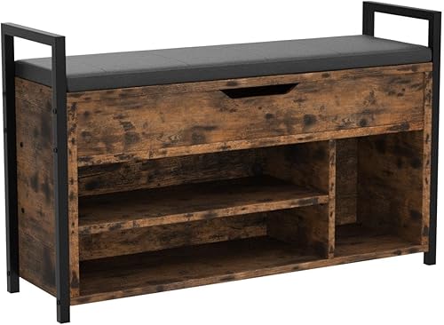 Miniatura 7 de IRONCK Banco de almacenamiento de zapatos, banco de entrada con caja de almacenamiento con tapa abatible, banco de metal y tablero para entrada,