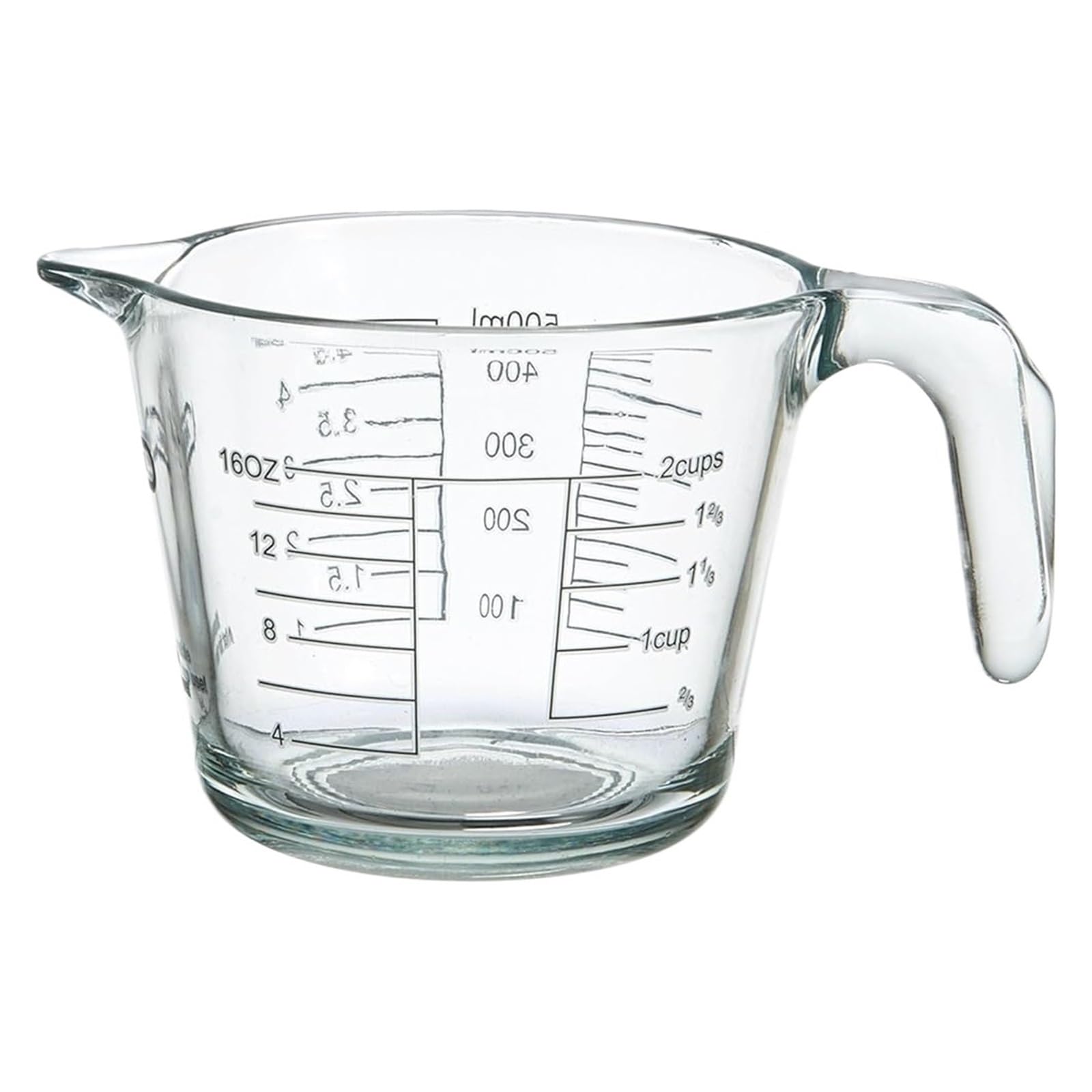 Glasmessbecher Messbecher aus Borosilikatglas (2 Tassen) mit hitzebeständigem, griffigem Griff, spülmaschinenfest, for nasse und trockene Zutaten, for Kochen und Backen