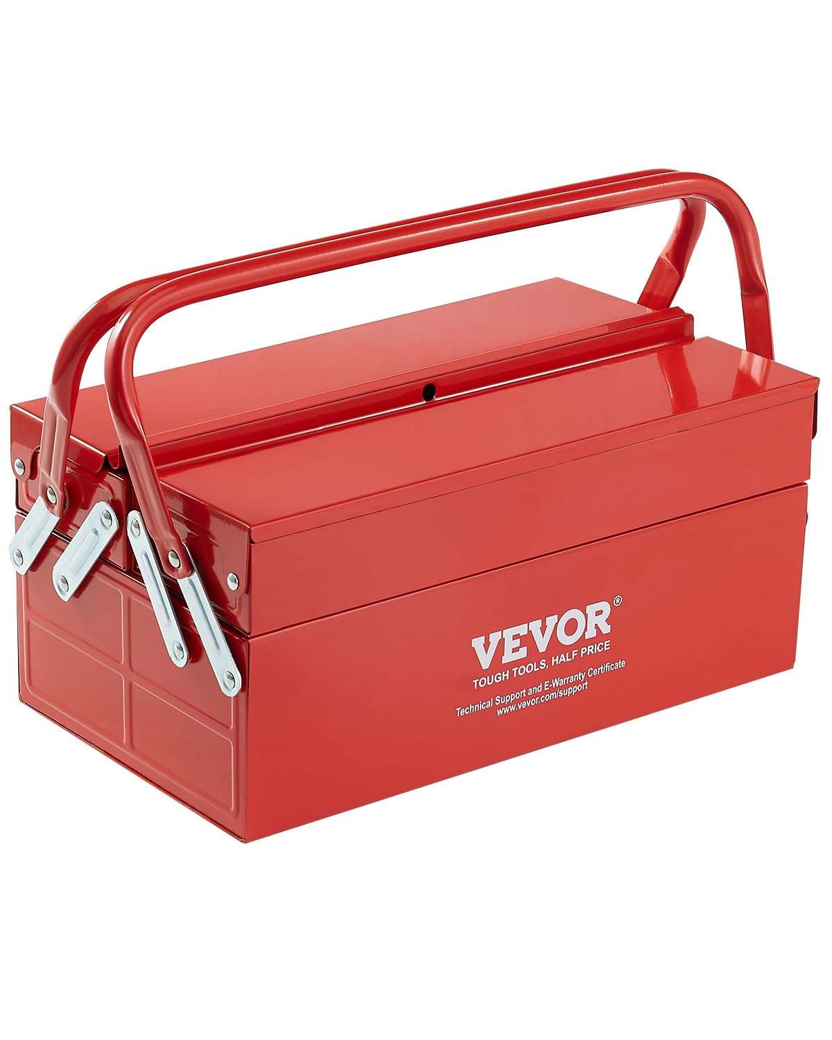 VEVOR Metal Tool Box, 14-inch, 2-Tier 3-Tray Portable Folding Tool Chest Organizer with Handle & Lock Hole, Powder Coated Steel, Cantilever Toolbox