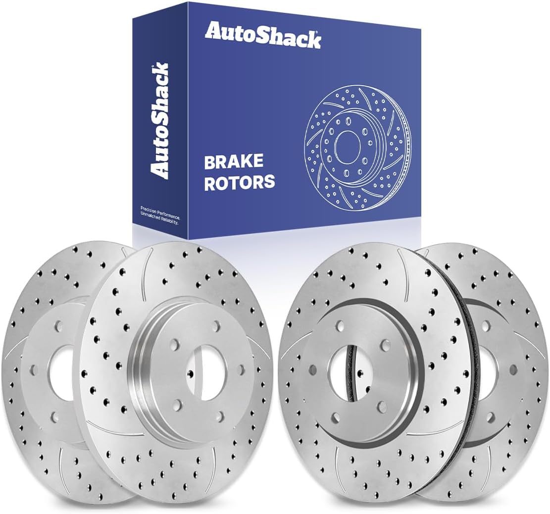 AutoShack Front Vented & Rear Solid Drilled & Slotted E-Coated Brake Rotors 4-PC Set Replacement for 2008-2016 Dodge Grand Caravan 2008-2016 Chrysler Town & Country 2009-2011 Dodge Journey ShadowGuard