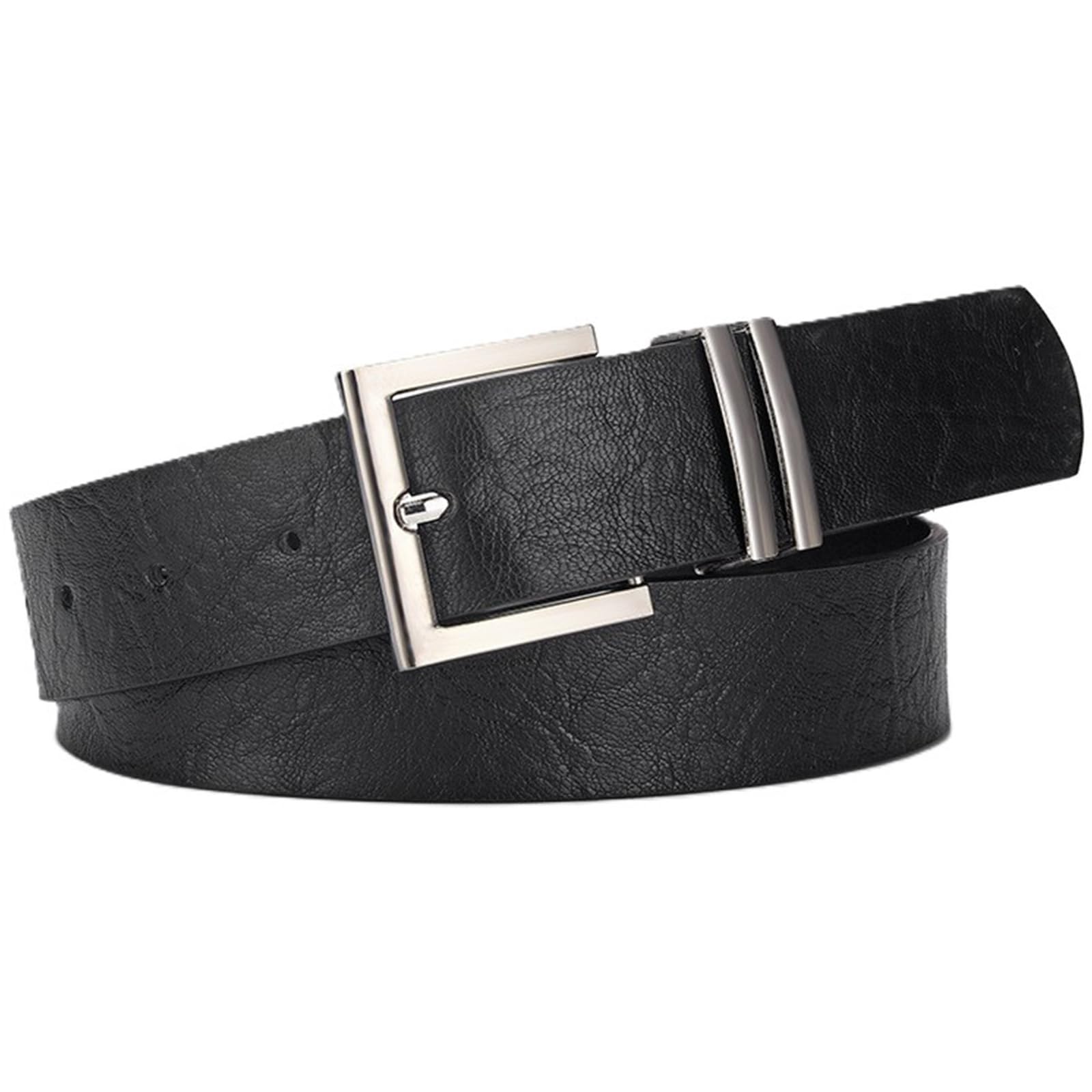 AGUTALITHIC Womens Embossed Belt for Jeans Dress Pants 3.3cm Wide PU-Leather Strap with Heavy Duty Silver Prong Square Buckle(105cm/41, Black)