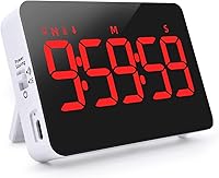 PERSUPER Rechargeable Digital Kitchen Timer: Countdown/Up to 10 Hours, Vibration Alerts, Adjustable Volume & Brightness, Large LED Display for Cooking, Kids, Study