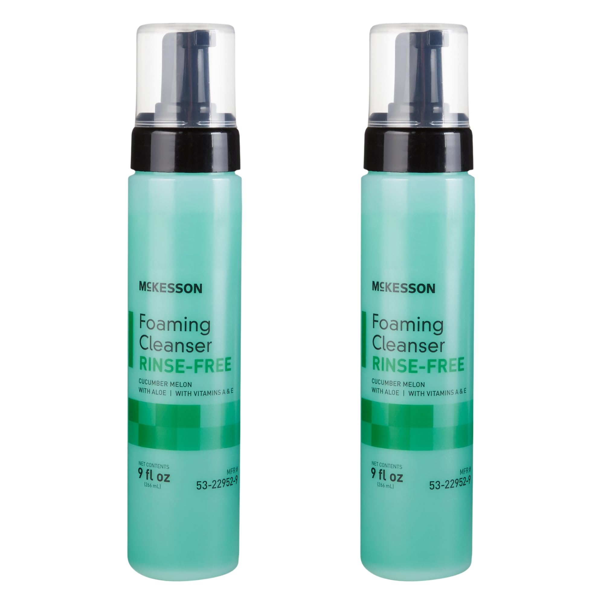 McKesson Rinse-Free Foam Cleanser with Aloe, 9 oz [2 Count] Vitamin A and E - Body Wash & Shampoo for Elderly, Hospital Grade, Cucumber Melon