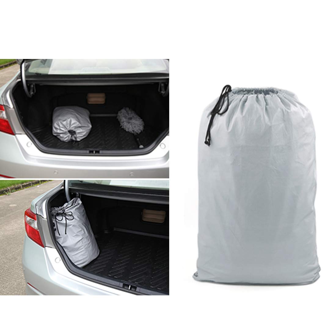 uxcell 3XXL Silver Tone 190T Car Cover Outdoor Weather Waterproof Scratch Rain Snow Heat Resistant W Mirror Pocket — view 7