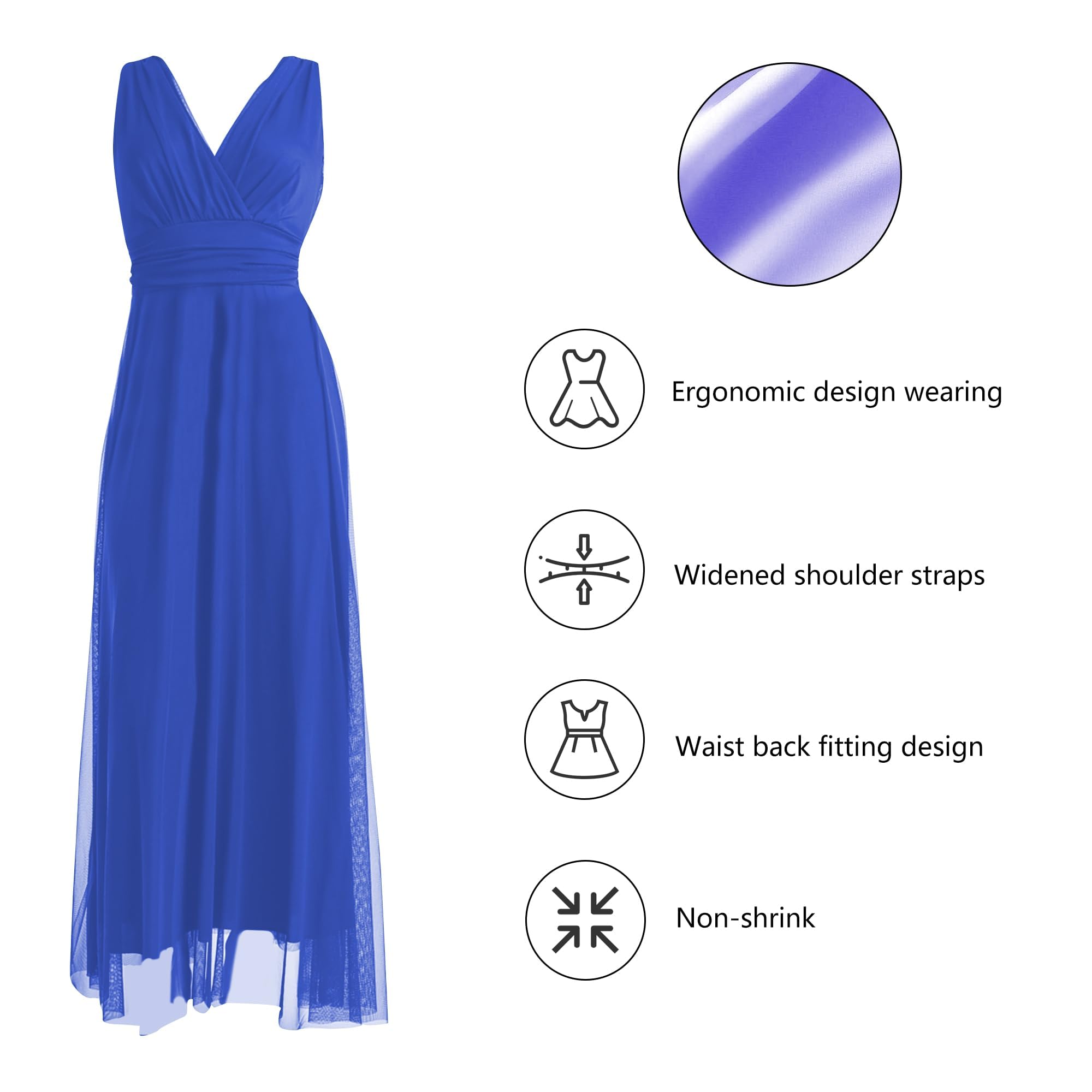 Abito Lungo da Cerimonia Donna in Tulle Elasticizzato con Scollo a V – Made in Italy
