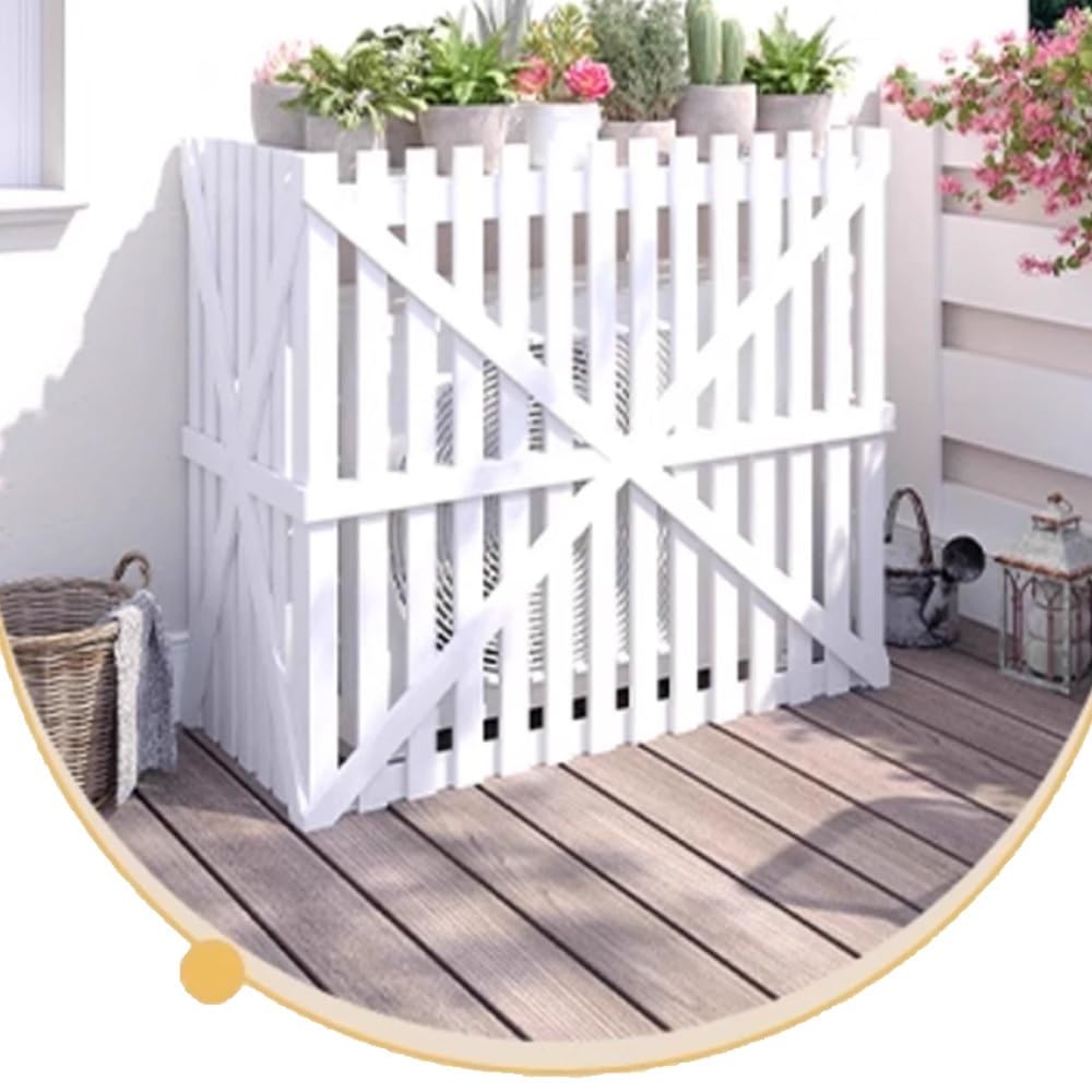 QYMYOZ Outdoor Air Conditioner Cover, Wooden Flower Pot Stand, Heat Pump Protection Grill, Air Conditioning Rack, Weatherproof, White, 105x50x95cm - Durable & Stylish