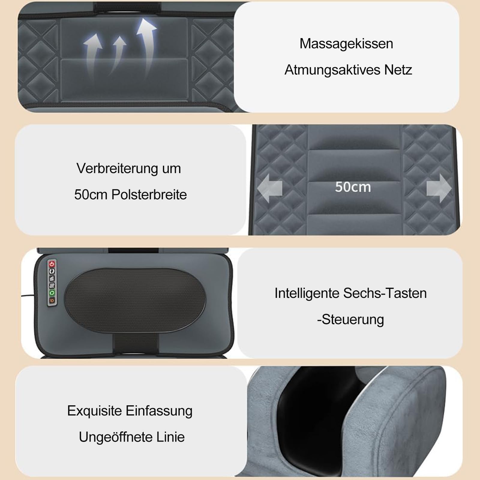 Matelas de massage thermique multifonction avec 12 moteurs de vibrations et vertèbres lombaires + cou - Coussin de massage chauffant pour tout le corps - Soulagement de la douleur de la tête