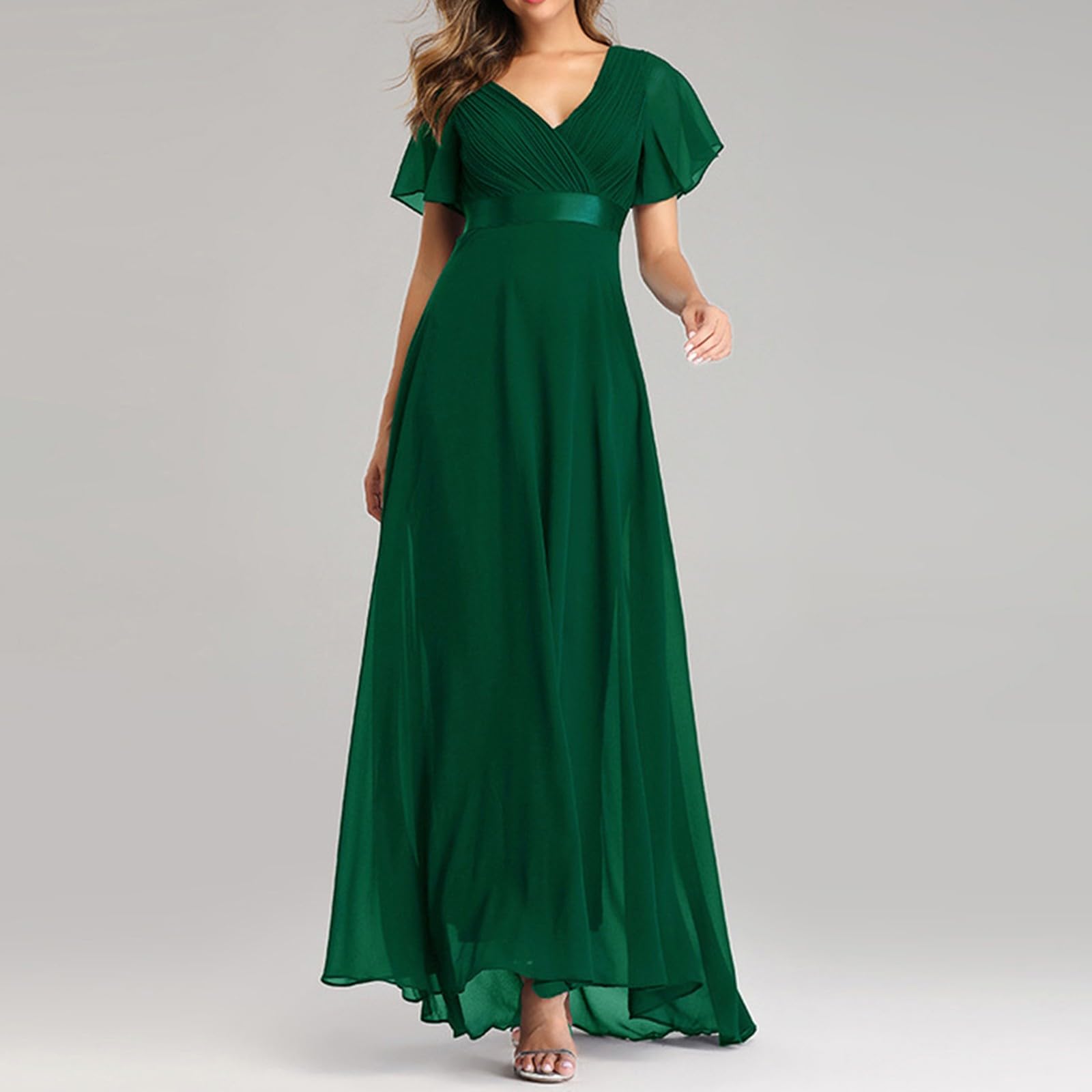 Vestido largo de gasa para mujer, talla grande, elegante, para invitada de boda, formal, dama de honor, fiesta, cóctel, noche, ocasión, ajuste curvado del Reino Unido