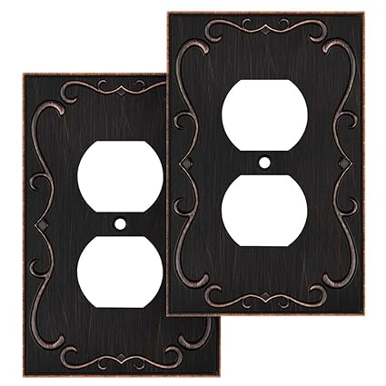 French Cabriole Decorative Wall Plate Switch Plate Outlet Cover (Single Duplex, 2 Pack, Aged Bronze)