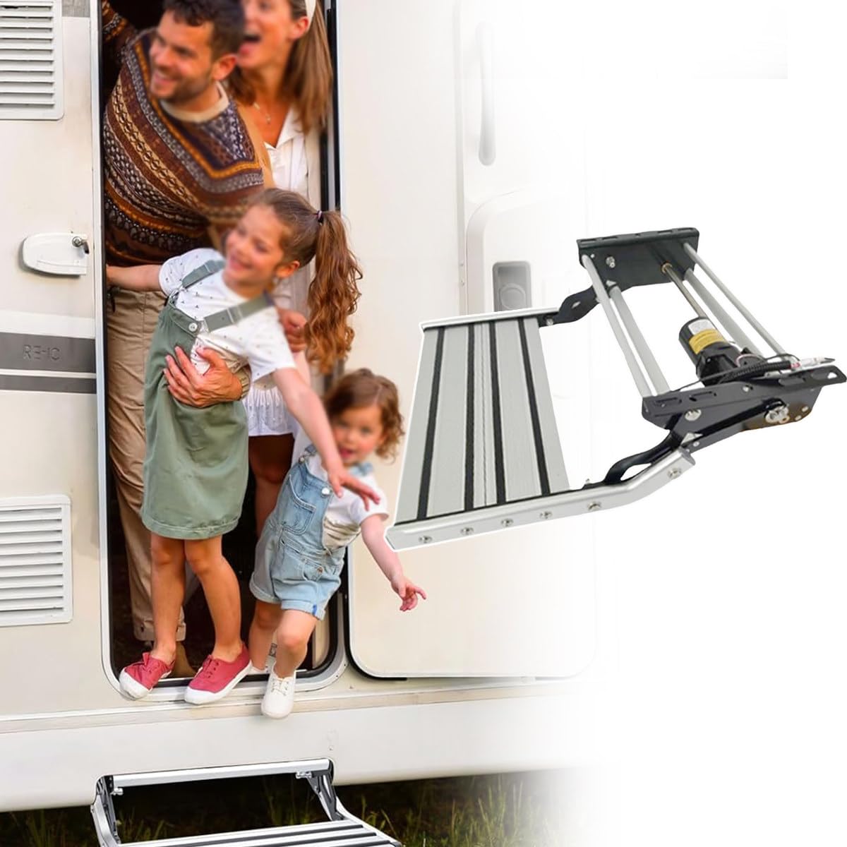 Escalones Plegables Manuales Eléctricos para Autocaravanas, Escaleras Entrada para Autocaravanas, con Luz LED, Escalón Sólido, Plegable, para Caravanas Y Autocaravanas Single-layerelectric