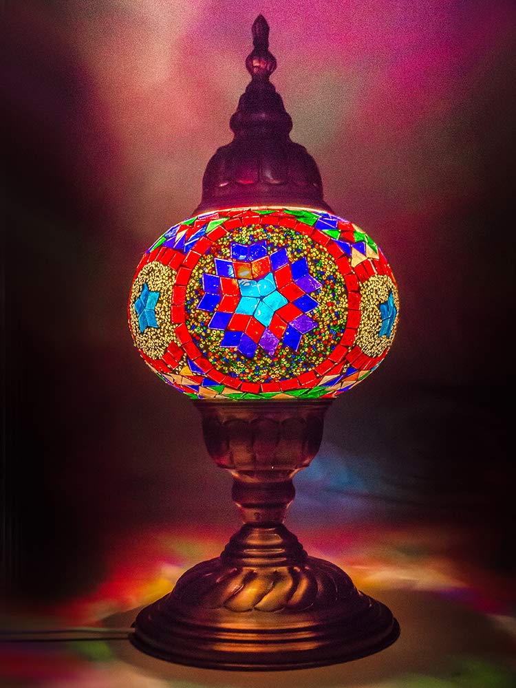 DEVBEADS Turkish Style Decorative Glass Mosaic Table Lamp (18cm, Multicolor)