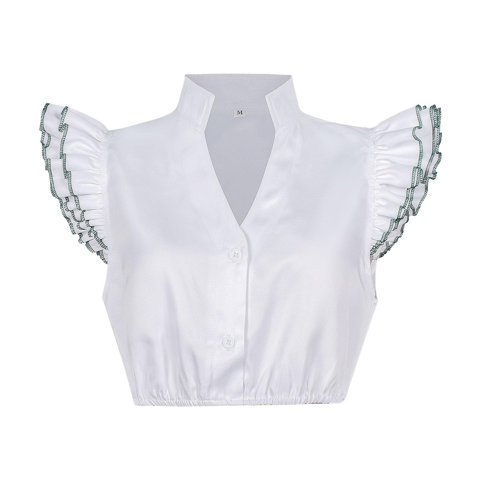 Generisch Dirndl Damen Midi Dirndl Trachtenkleid, Damen Oktoberfest Dirndl‑Set 2‑Teilig, ärmelloses Midi‑Kostümkleid mit Abnehmbarer Rüschen‑Bluse, Dirndlbluse Oktoberfest, Wiesn Outfit Trachtenkleid