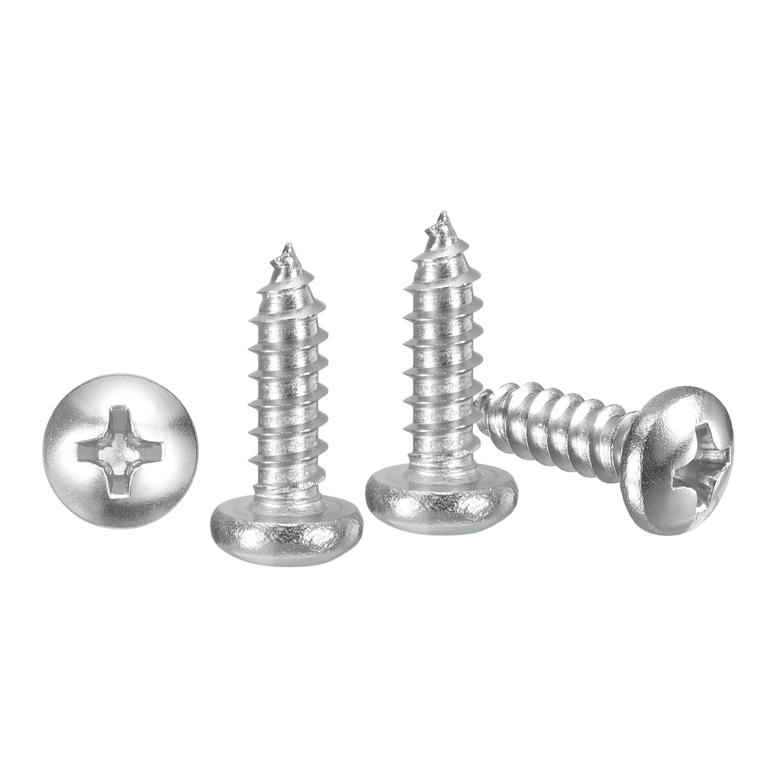 METALLIXITY Phillips Pan Head Self Tapping Screws(#7x1/2") 100Pcs, 304 Stainless Steel Self Drilling Screw for Metal Wood Plastic, for Cabinet Wall Shutter Plate Rock Furniture, Silver Tone — image 1