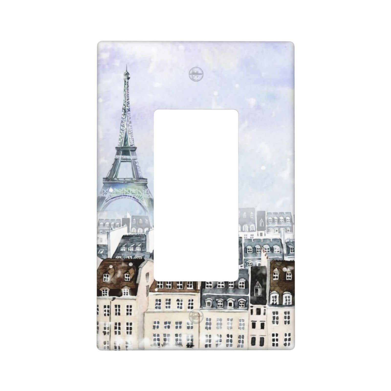 Eiffel Tower Light Switch Cover Decorative Single Rocker White Wall Plate for Teen Girls Women Bedroom Bathroom kitchen Standard Size 1 Gang 4.5"*2.76"