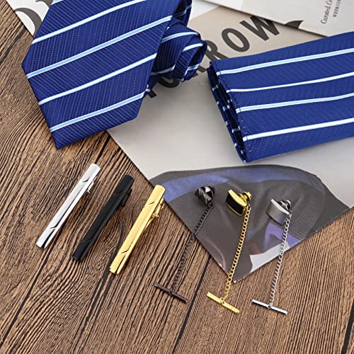 Image of Thunaraz Tie Tacks for Men Tie Bar Clip for Regular Ties Necktie Mens Ties Tacks Clutch with Chain for Wedding Business Pin Clips Mixes Color