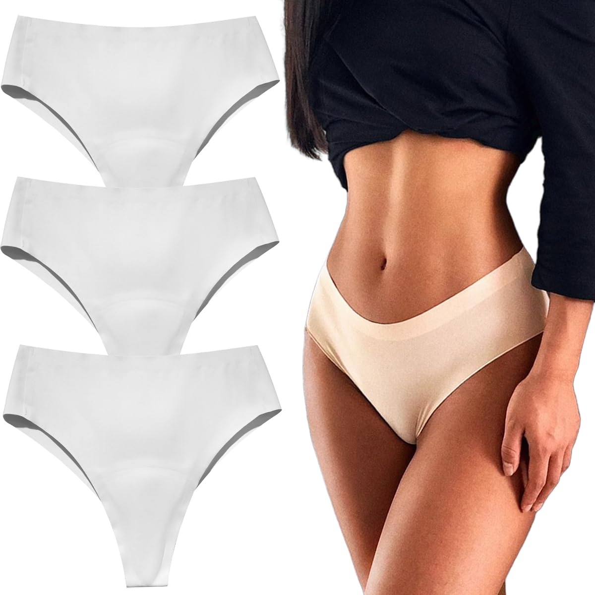 Huiqingli Women's D-3Pcs Aura Invisible Camel Toe Thong, Camel Toe Underwear For High Waisted Seamless Thongs, No Show Underwear For (,S)