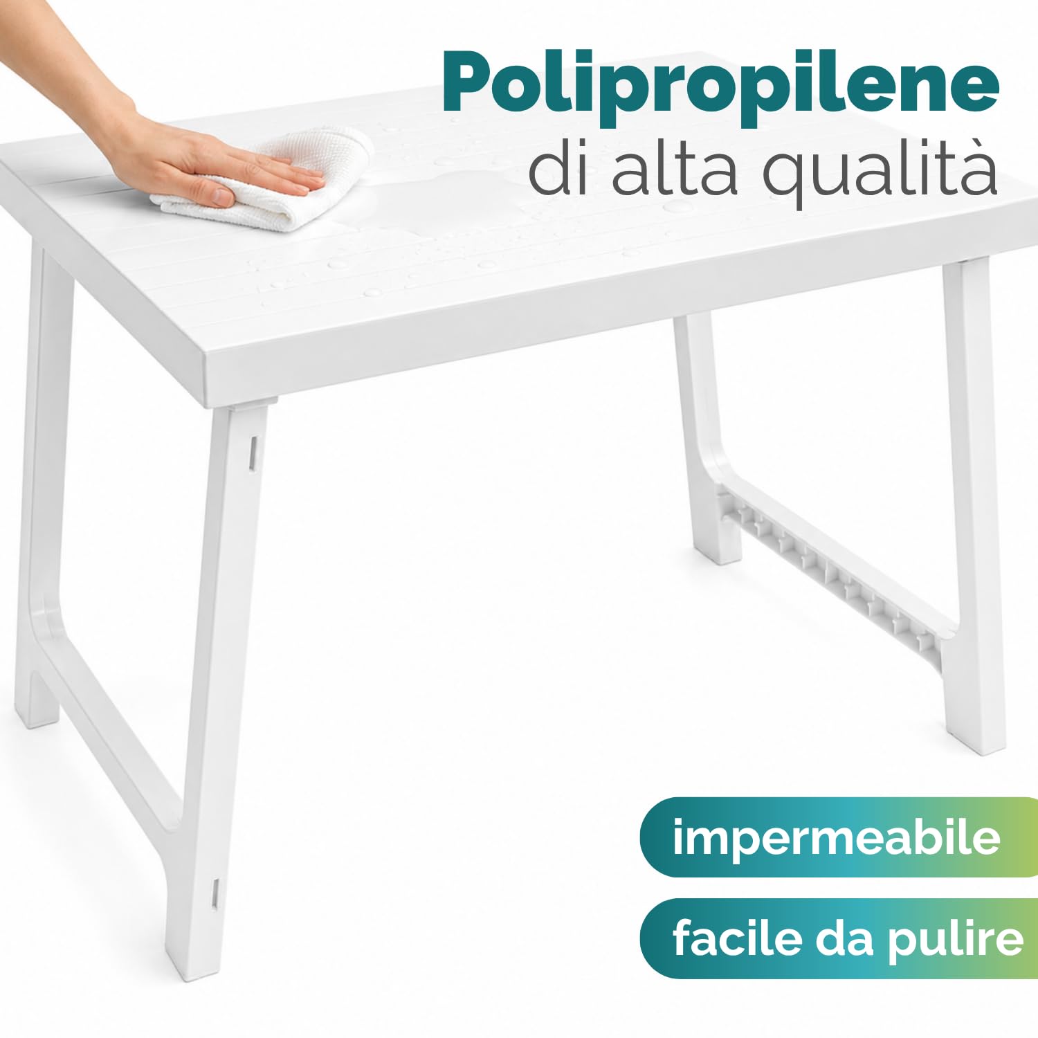 PALUPLUS Tavolo Rettangolare da Giardino in Plastica colore Bianco, Misura 81x56x63 cm, Salvaspazio Facile da Riporre, Tavolino da Campeggio, Terrazzo, per Esterno ed Interno -NIK106F