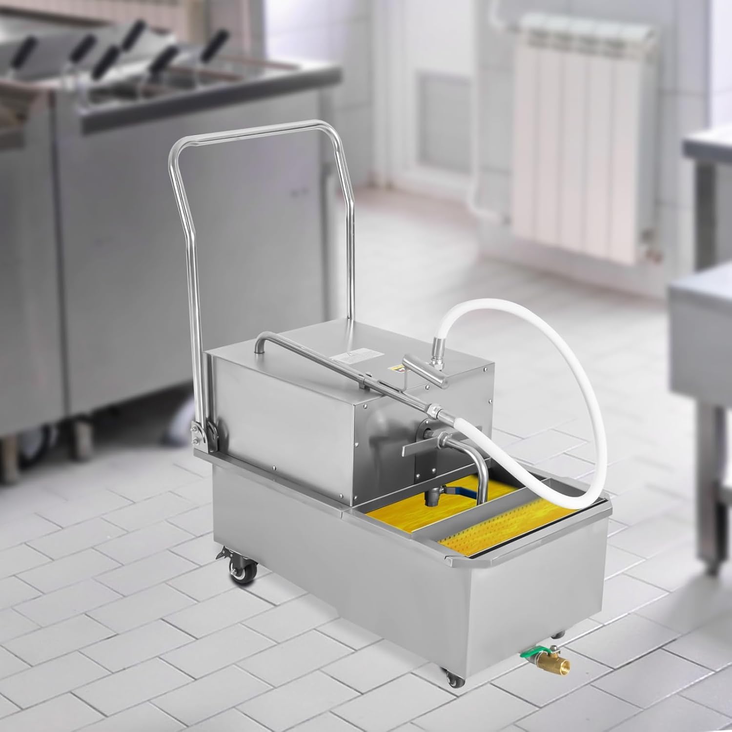 55L Mobile Fryer Filter Machine, 550W 110V 14.53 Gal Commercial Oil Filler Cart Truck Separator Stainless Steel Cooking Oil Filtration System with 32L/8.45/Gal/min Pump for Supermarket Restaurant