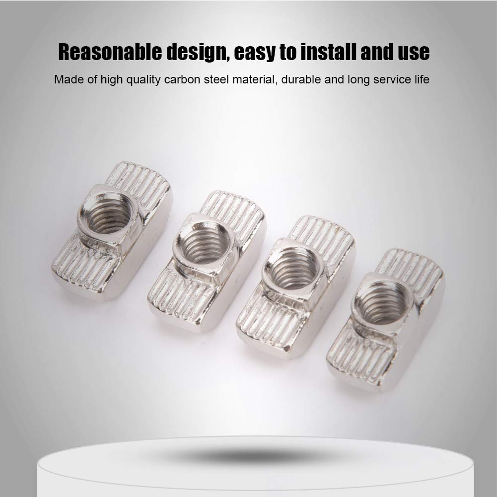 Estink 100Pcs M6 Carbon Steel T-Slot Nut, Nickel Plated, 19.5mm x 5mm x 8mm x 8mm