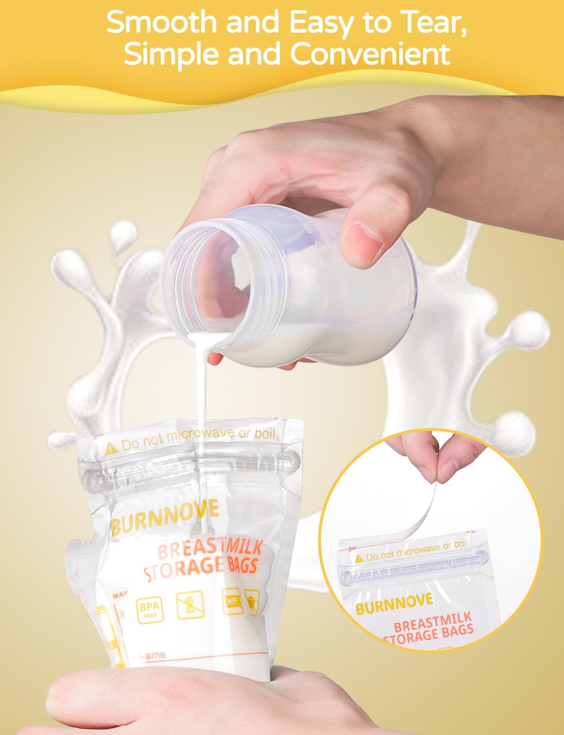 BURNNOVE Breast Milk Storage Bags 130 Pack 250ml BPAFree Leakproof Double Zipper UltraDurable with EasyPour Spout WriteOn Labels - Image 4